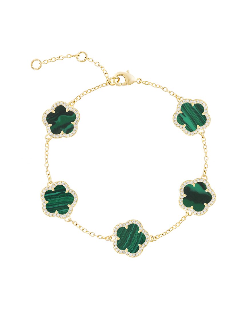 Jankuo Flower 14k Synthetic Emerald Cz Station Bracelet