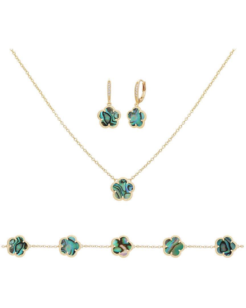 Jankuo Flower 14k Cz Earrings, Bracelet & Necklace Set