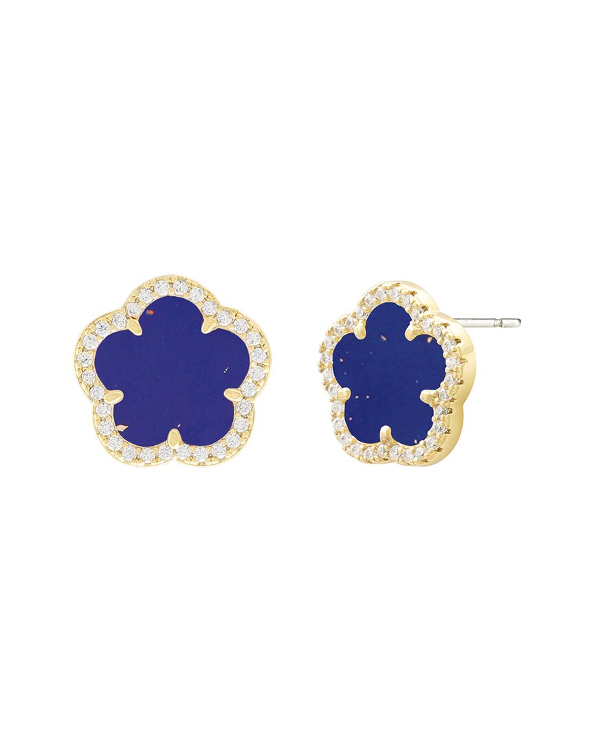 Jankuo Flower 14k Plated Synthetic Sapphire Cz Stud Earrings