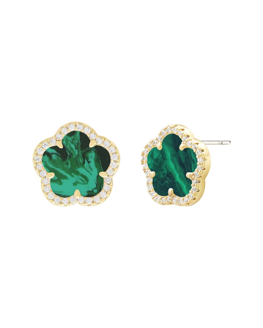 Jankuo Flower 14k Plated Synthetic Emerald Cz Stud Earrings
