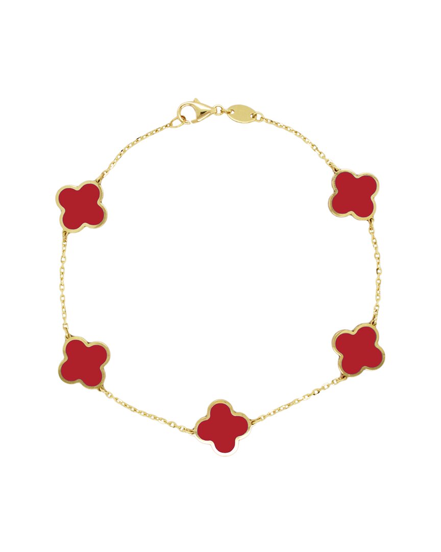 Italian Gold 14k Coral Clover Stackable Bracelet