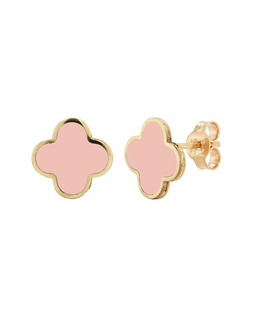 Italian Gold 14k Light Pink Agate Clover Earrings