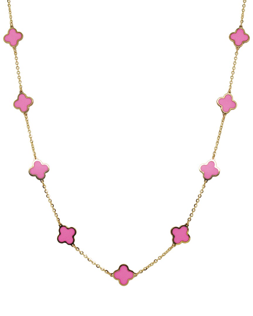 Italian Gold 14k Pink Agate Clover Layered Necklace