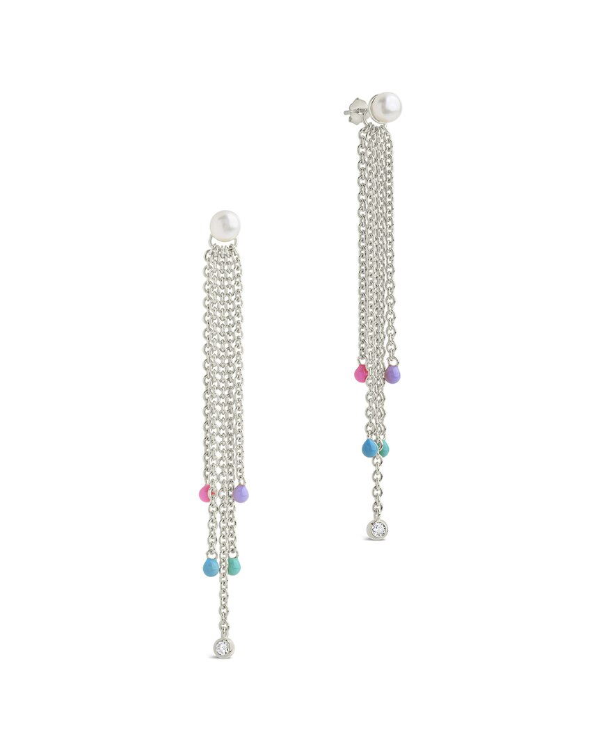 Shop Sterling Forever Rhodium Plated 5mm Pearl Cz Delmare Dangle Earrings
