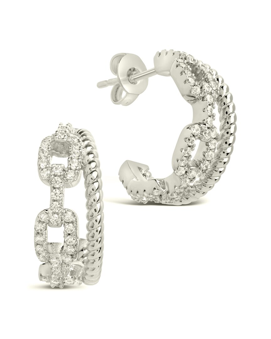 Sterling Forever Rhodium Plated Cz Rope & Chain Link Hoops