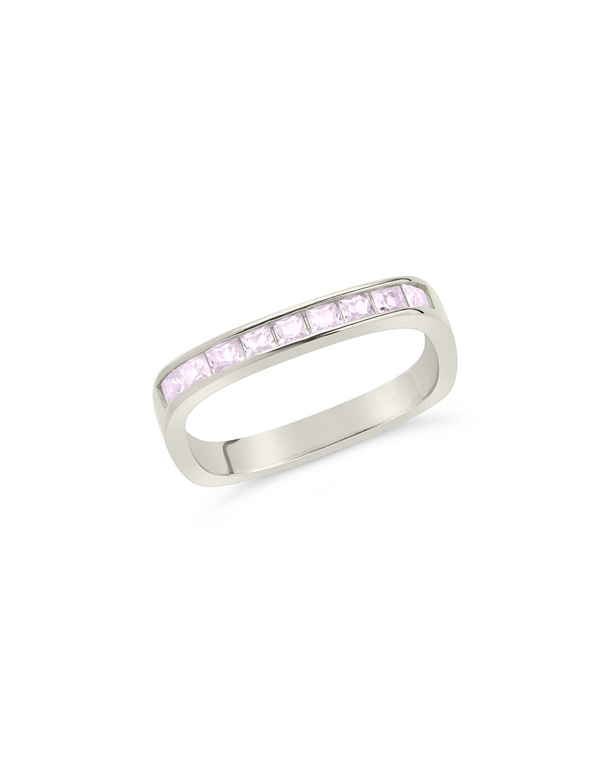 Sterling Forever Silver Cz Rectangular Ring In Pink
