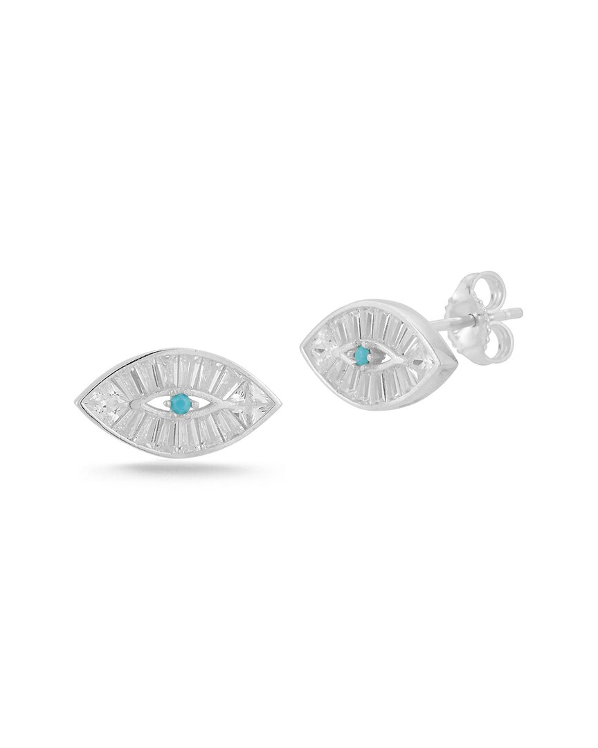 Sphera Milano Silver Synthetic Turquoise Cz Evil Eye Earrings