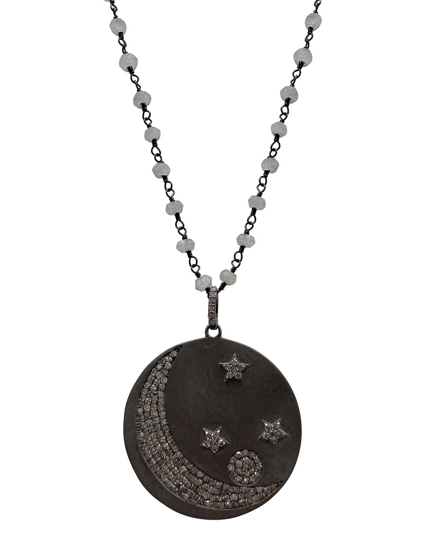 Adornia Fine Jewelry Silver 7.70 Ct. Tw. Diamond & Moonstone Moon & Star Disc  Necklace