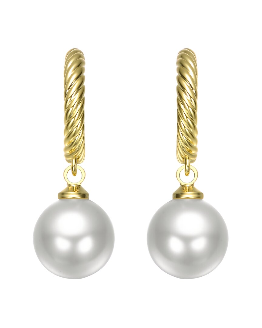 Rachel Glauber 14k Gold Plated With White Pearl Twisted Hoop Earrings