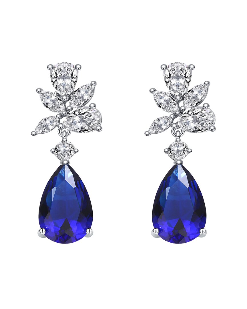Rachel Glauber White Gold Plated With Colored Cubic Zirconia Teardrop Cluster Earrings
