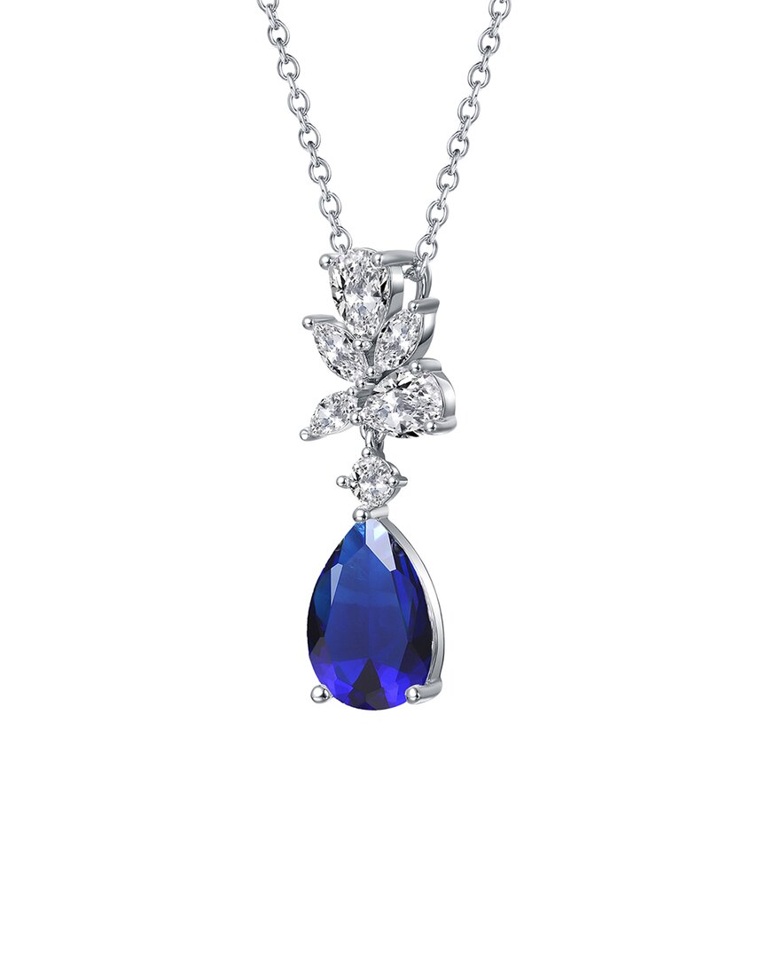 Rachel Glauber White Gold Plated With Colored Cubic Zirconia Teardrop Cluster Pendant Necklace