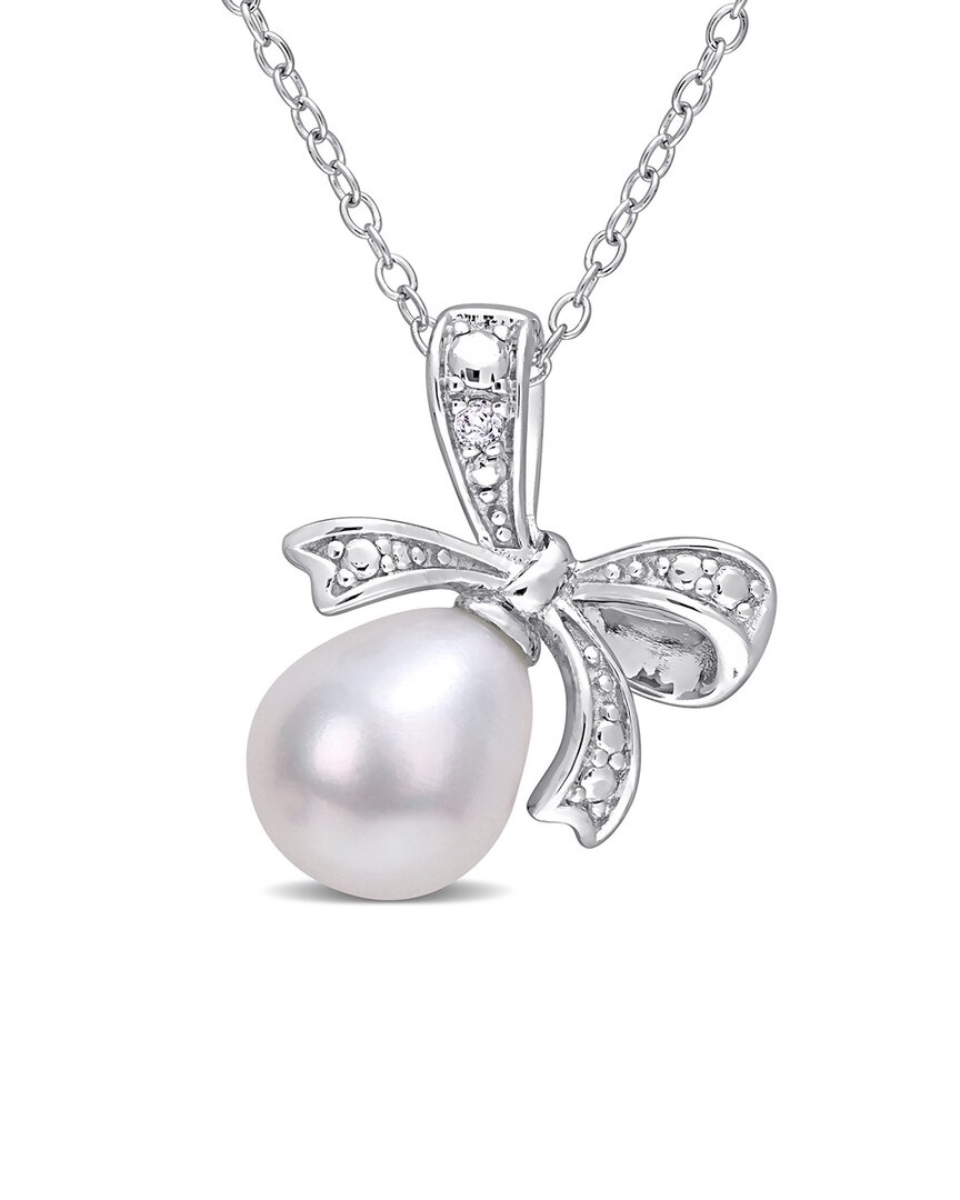RINA LIMOR RINA LIMOR SILVER 0.01 CT. TW. DIAMOND 8.5-9MM PEARL BOW PENDANT NECKLACE