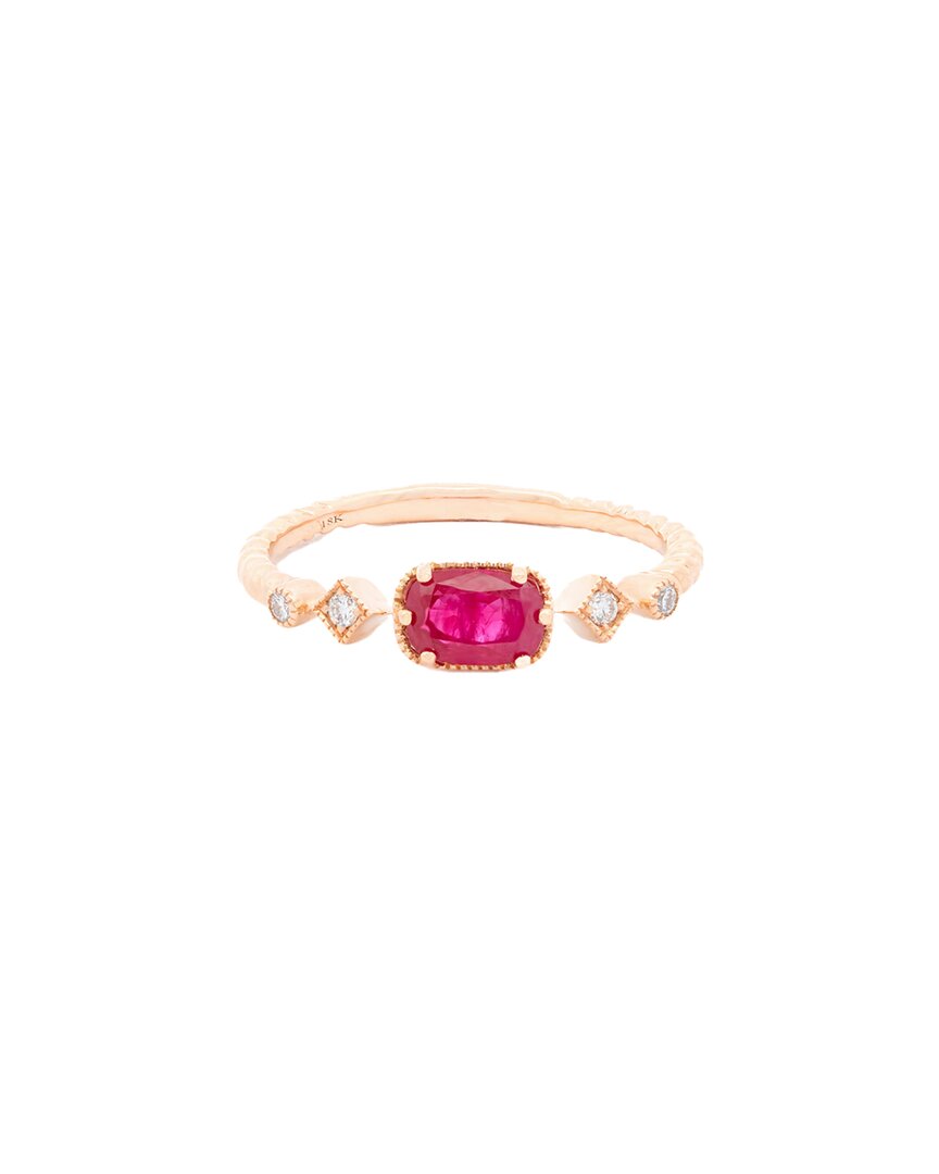 Maitre De Diamant 18k Rose Gold 0.70 Ct. Tw. Diamond & Ruby Dainty Ring
