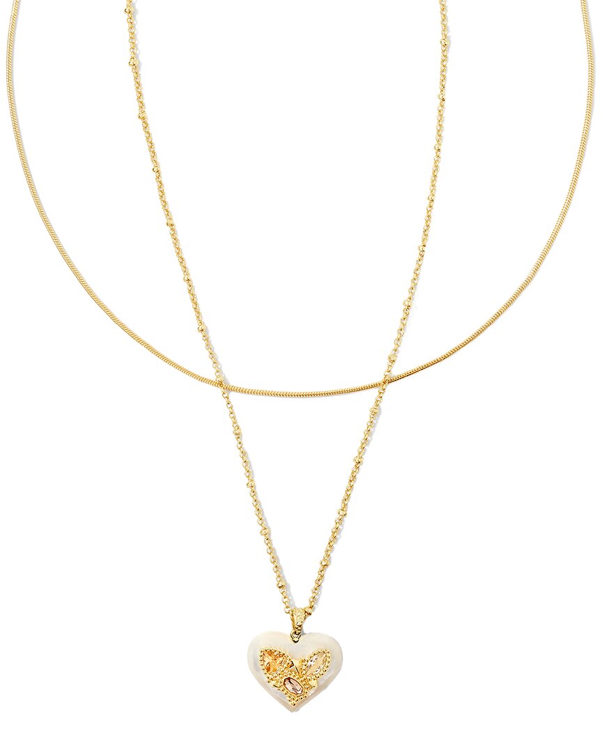 Kendra Scott Penny Heart 14k Mother Of Pearl Multi Strand Necklace