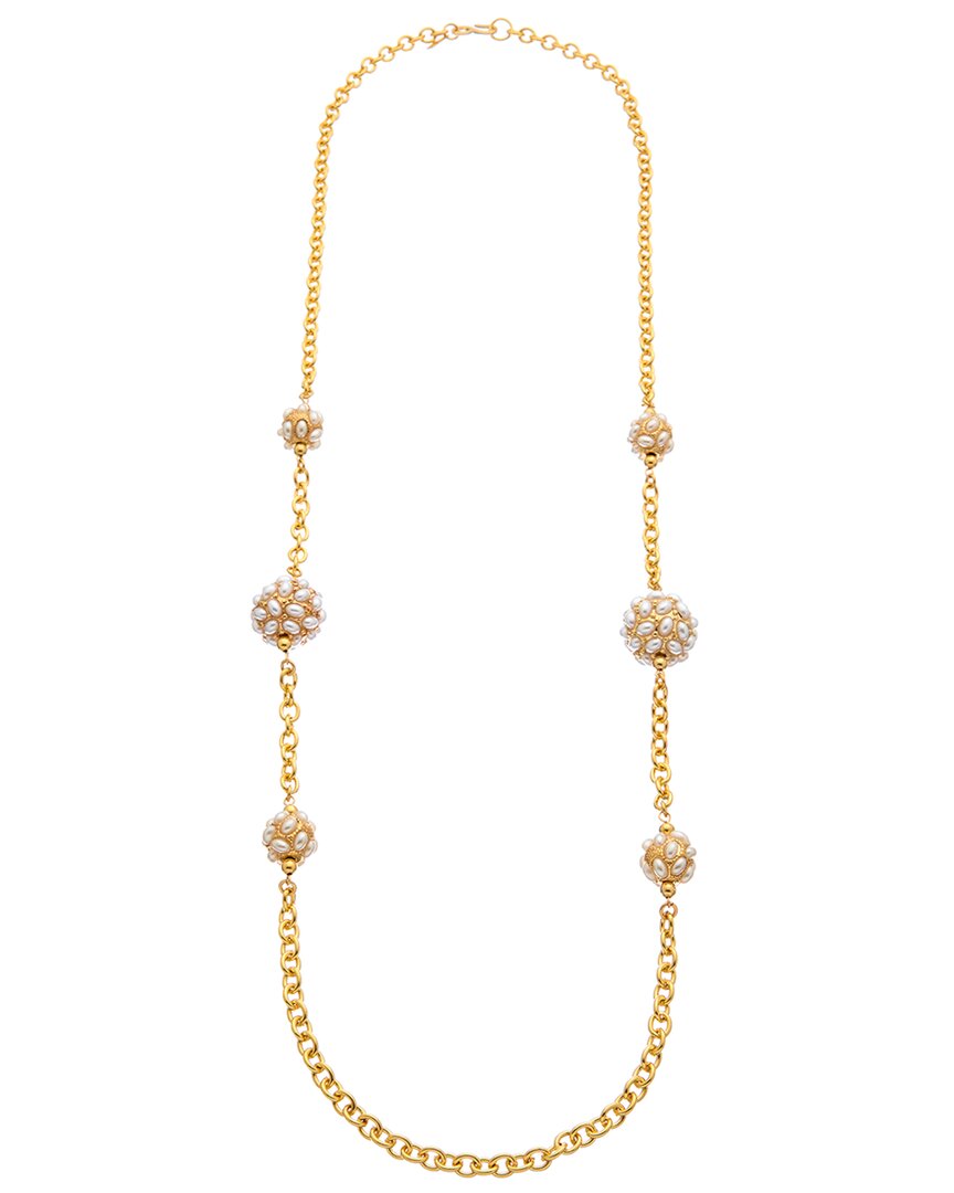 Kenneth Jay Lane Plated 3mm Faux Pearl Station Necklace