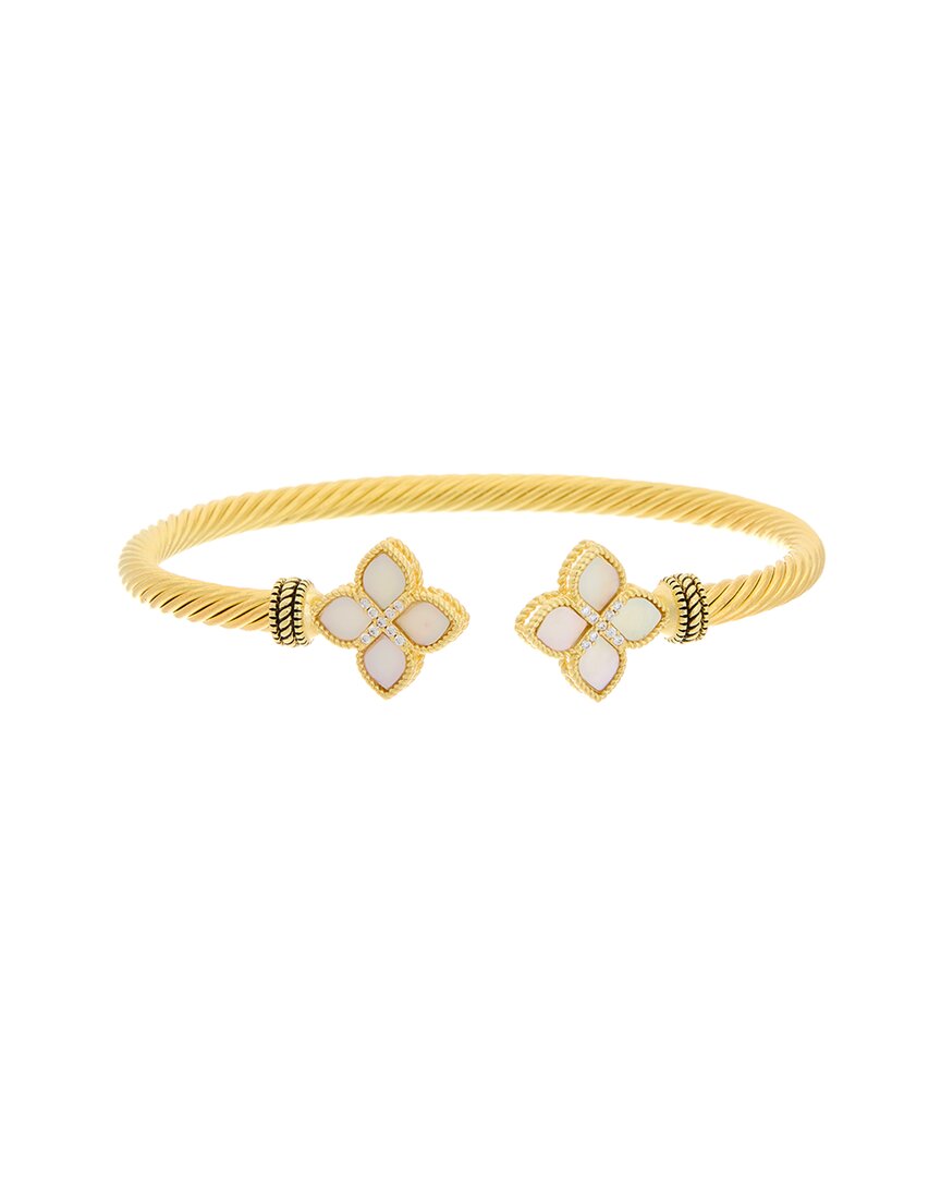 Juvell 18k Plated Mother-of-pearl Cz Twisted Cable Bangle