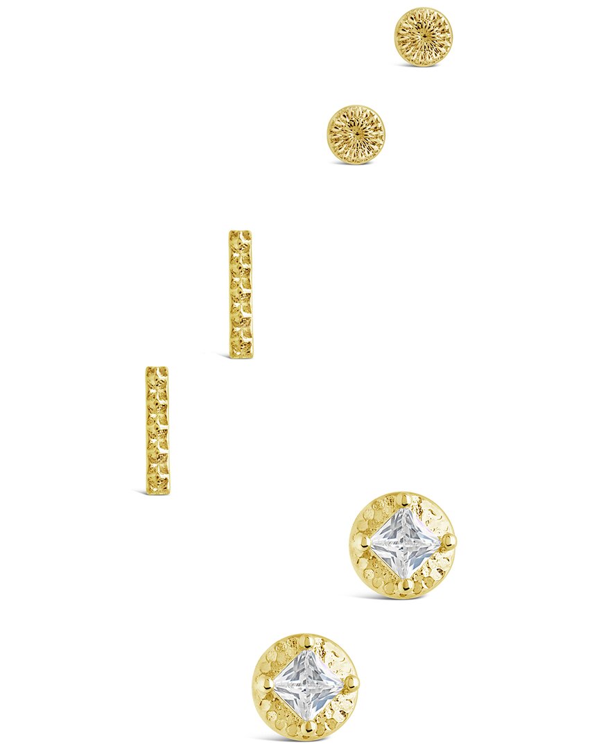 Sterling Forever 14k Plated Set Of 3 Textured Studs