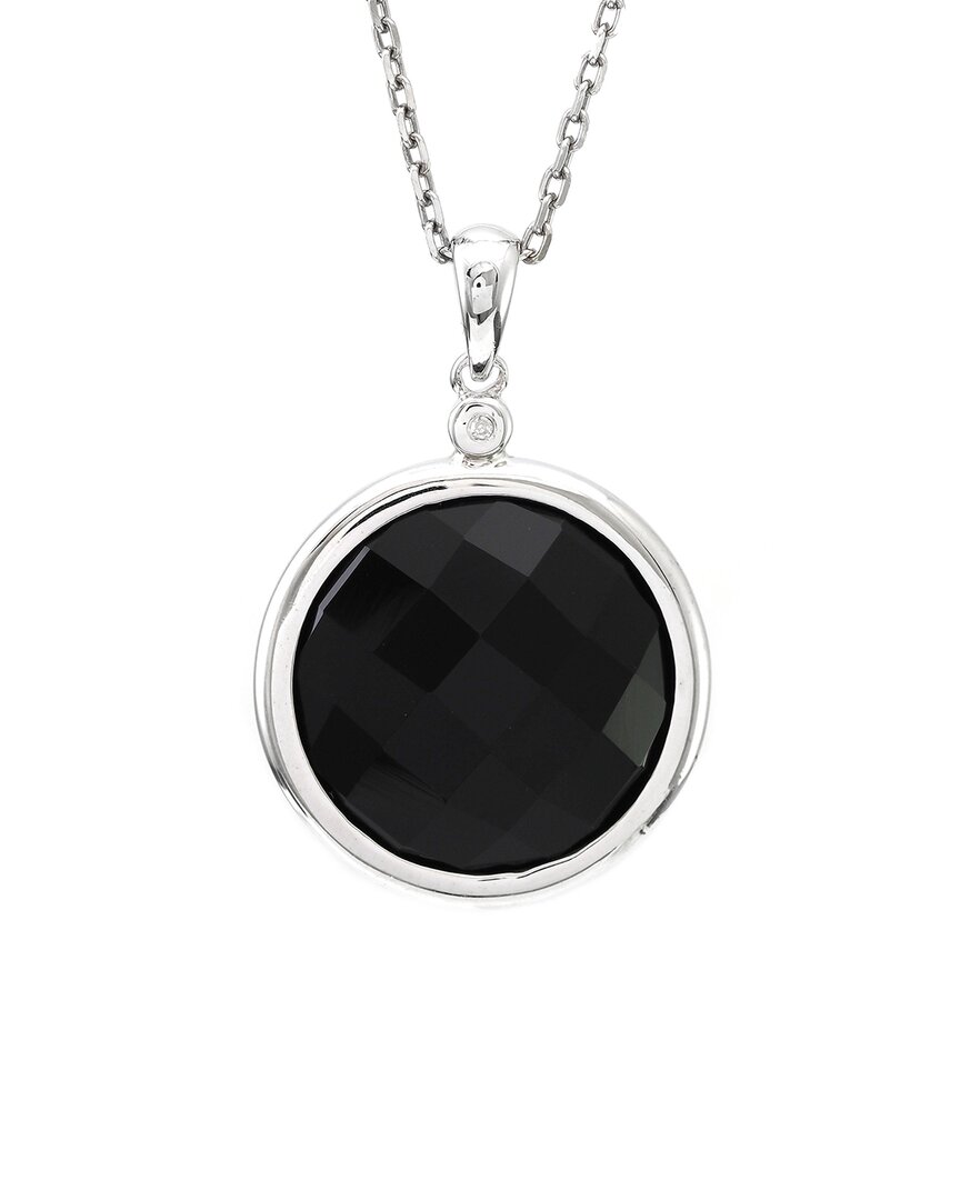 Gemstones Silver 0.01 Ct. Tw. Diamond & Onyx Pendant Necklace