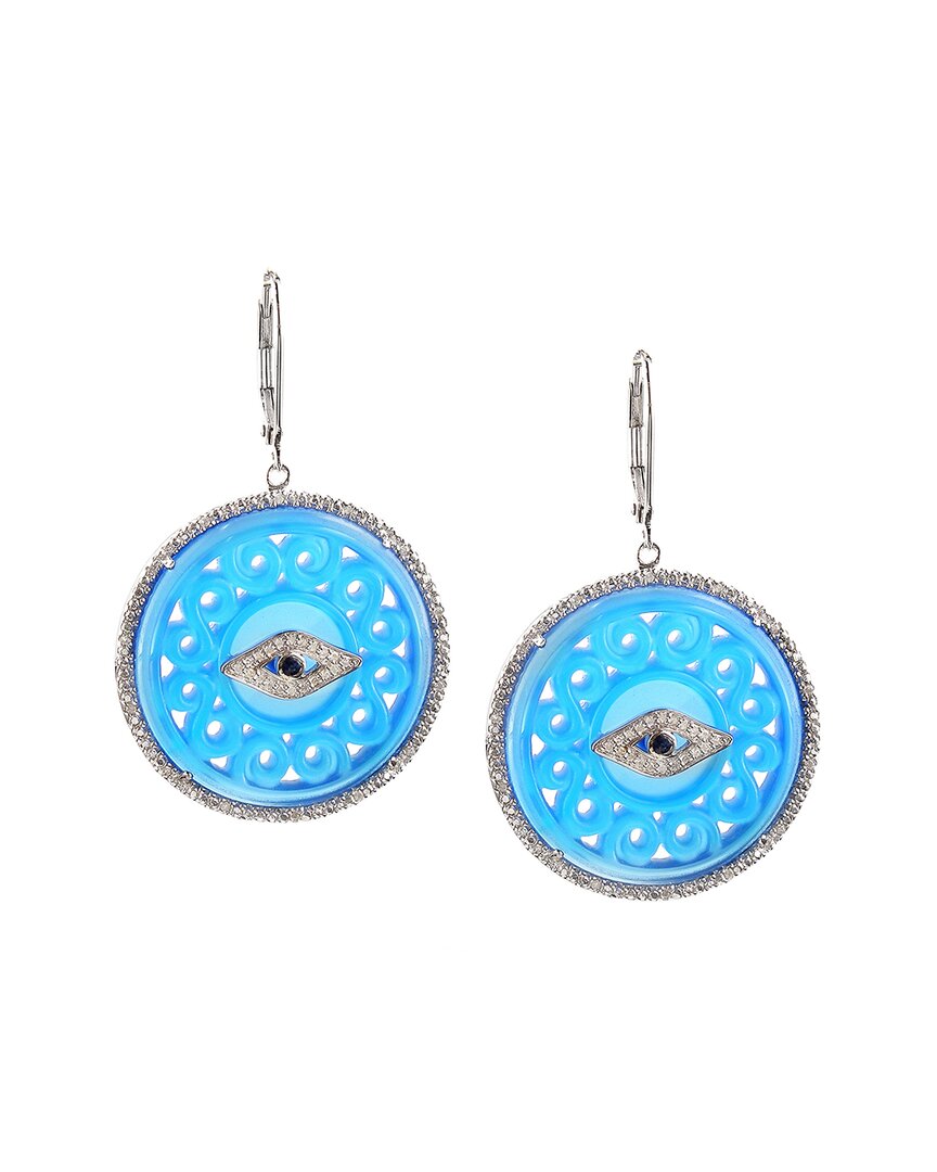 Gemstones Silver 0.21 Ct. Tw. Diamond & Blue Agate Evil Eye Earrings