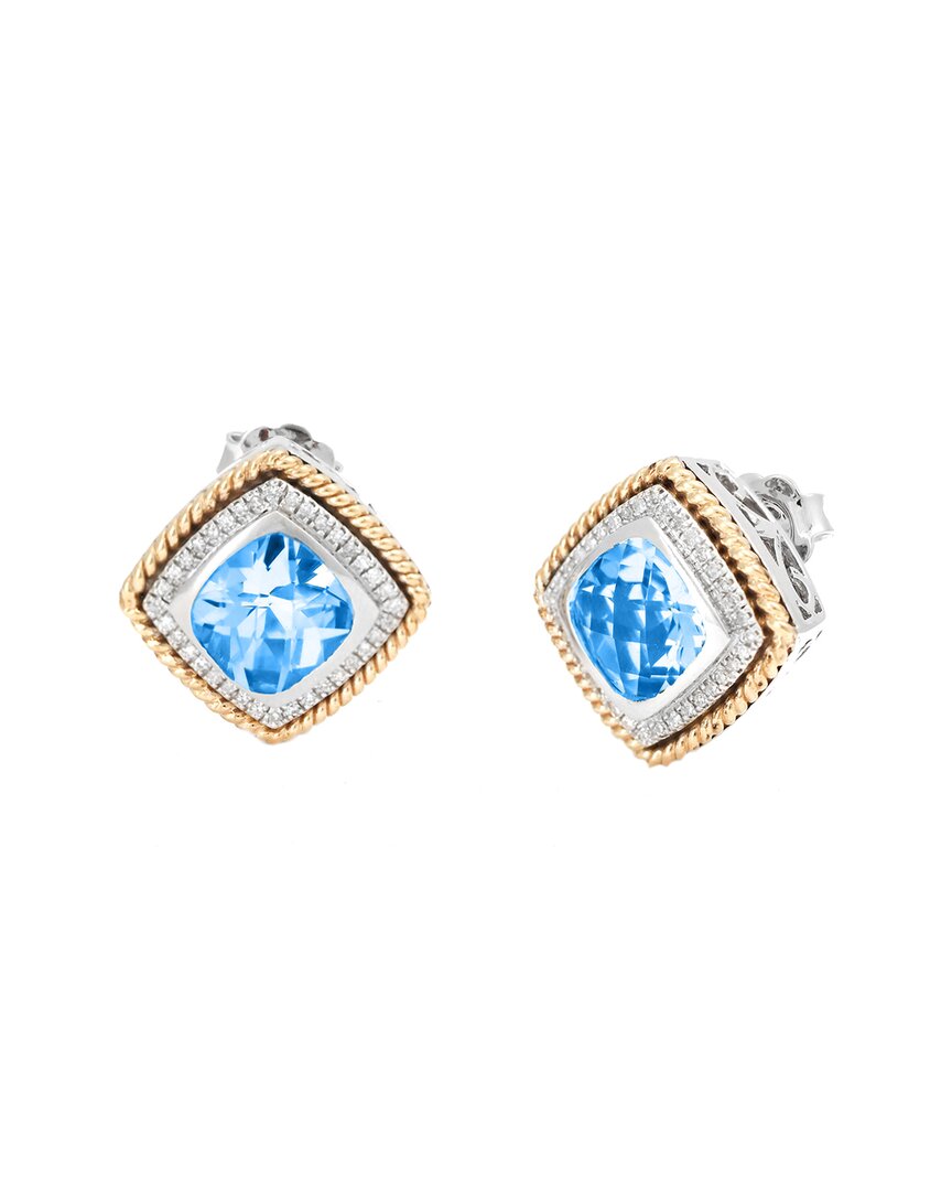 Gemstones 14k & Silver 4.77 Ct. Tw. Diamond & Blue Topaz Earrings