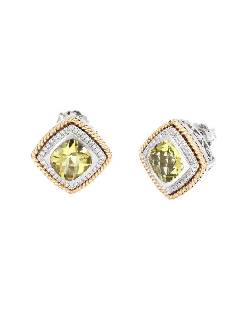 Gemstones 14k & Silver 4.24 Ct. Tw. Diamond & Lemon Quartz Earrings