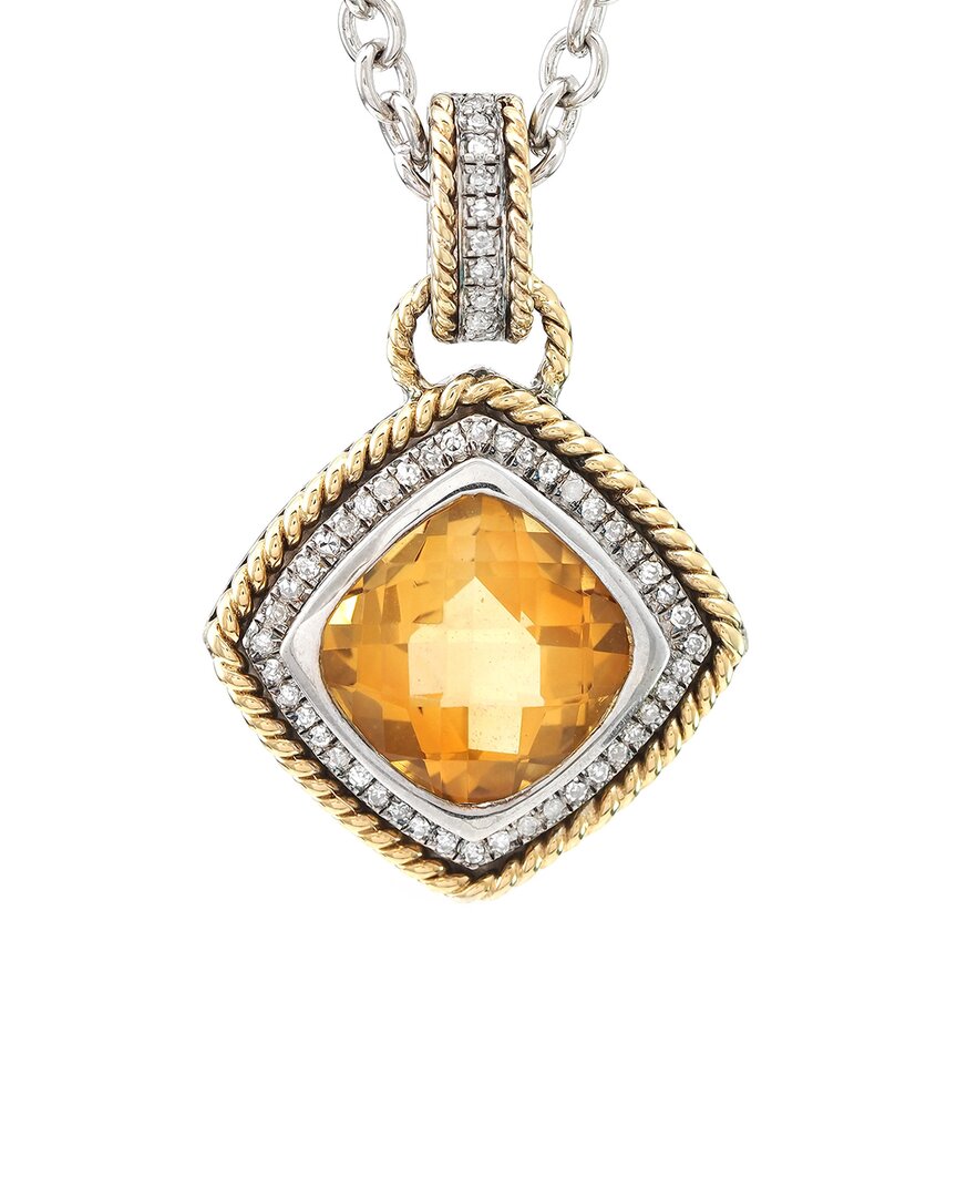 Gemstones 14k & Silver 3.77 Ct. Tw. Diamond & Citrine Necklace