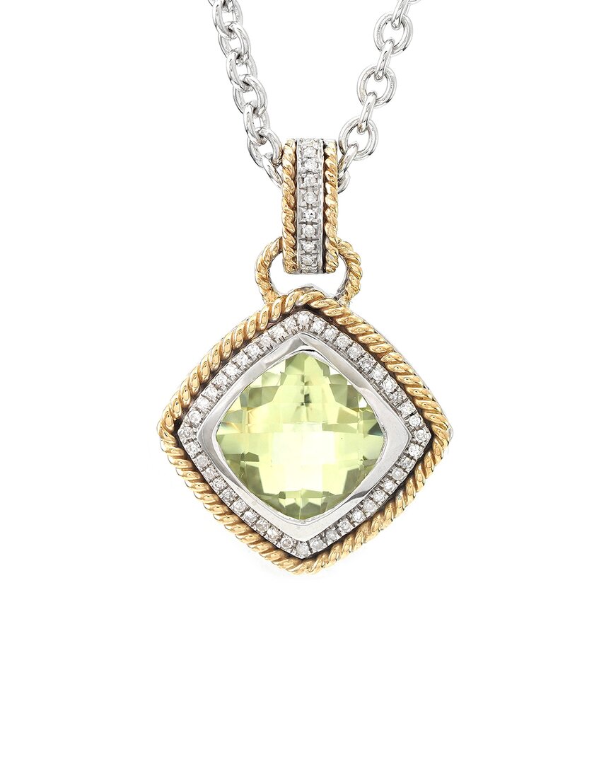 Gemstones 14k & Silver 3.91 Ct. Tw. Diamond & Lemon Quartz Necklace