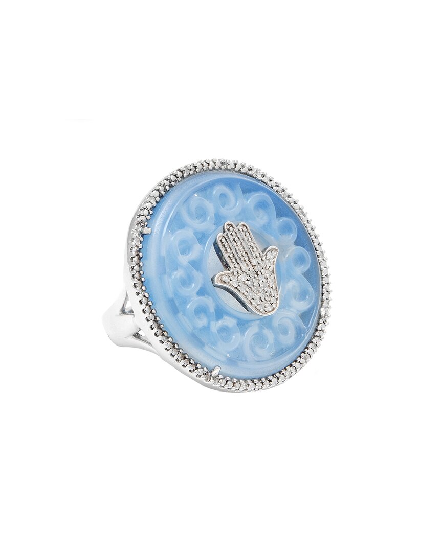 Gemstones Silver 0.11 Ct. Tw. Diamond & Blue Agate Hamsa Ring