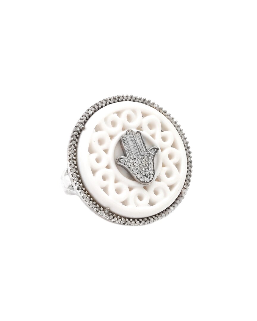 Gemstones Silver 0.11 Ct. Tw. Diamond Hamsa Ring