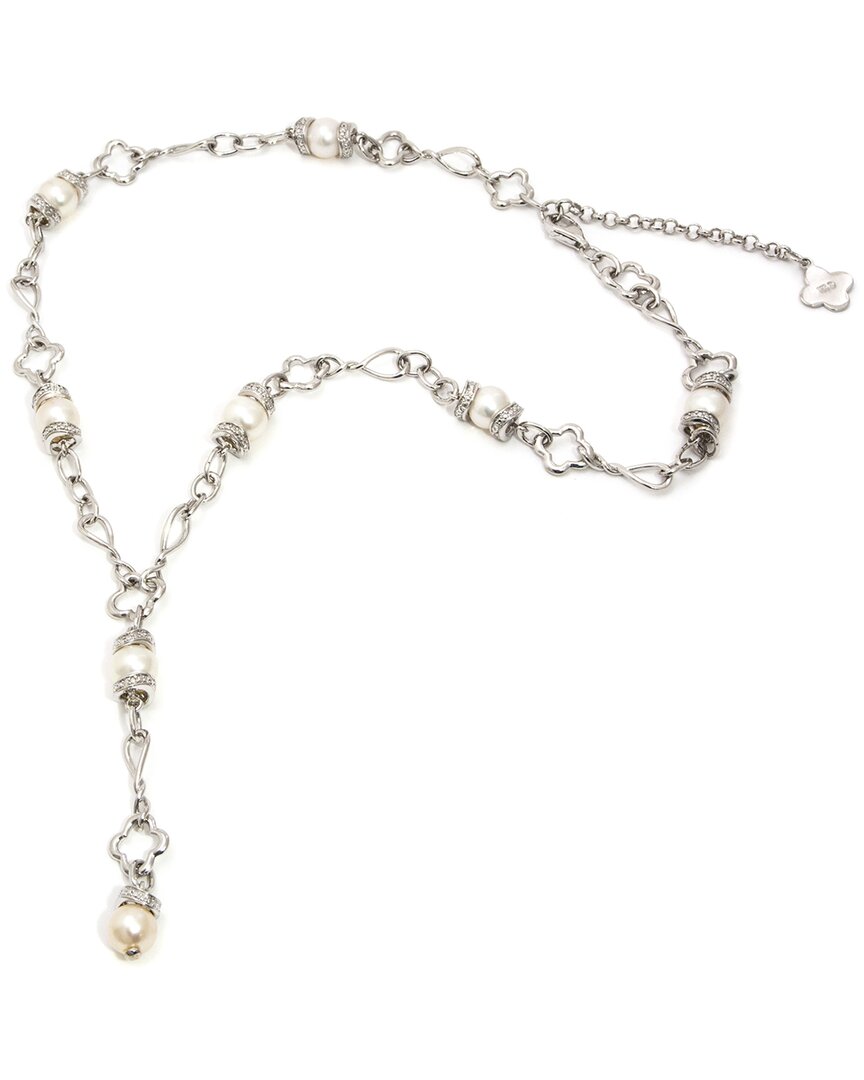Gemstones Diamond Select Cuts Silver Diamond 7-8mm Pearl Necklace