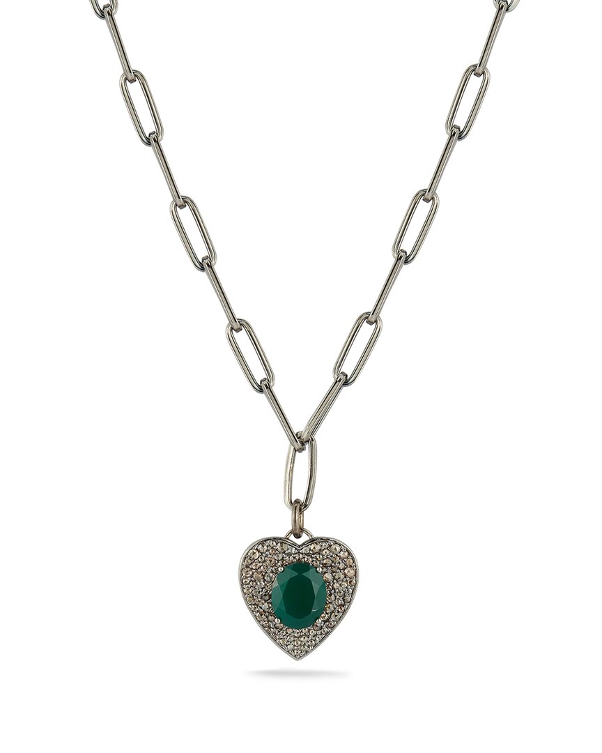 Banji Jewelry Silver 5.50 Ct. Tw. Diamond & Green Onyx Necklace