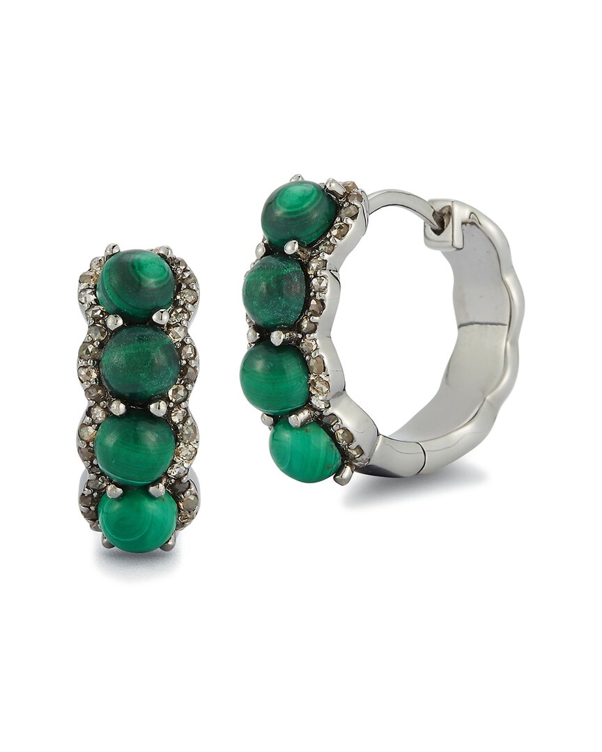 Banji Jewelry Silver 4.06 Ct. Tw. Diamond & Malachite Earrings In Green