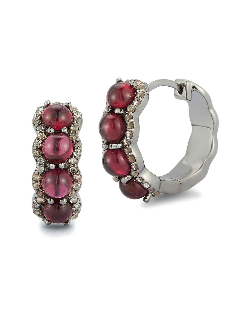 Banji Jewelry Silver 3.61 Ct. Tw. Diamond & Red Garnet Earrings