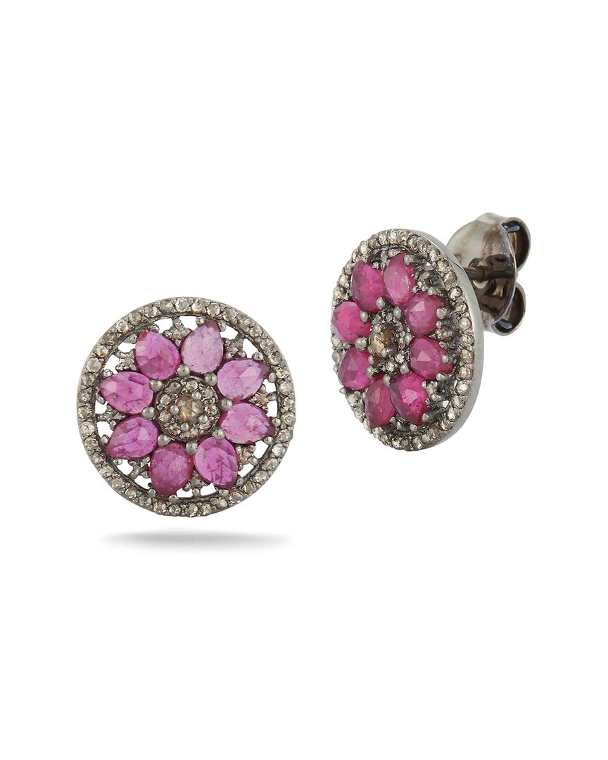Banji Jewelry Silver 4.60 Ct. Tw. Diamond & Ruby Earrings