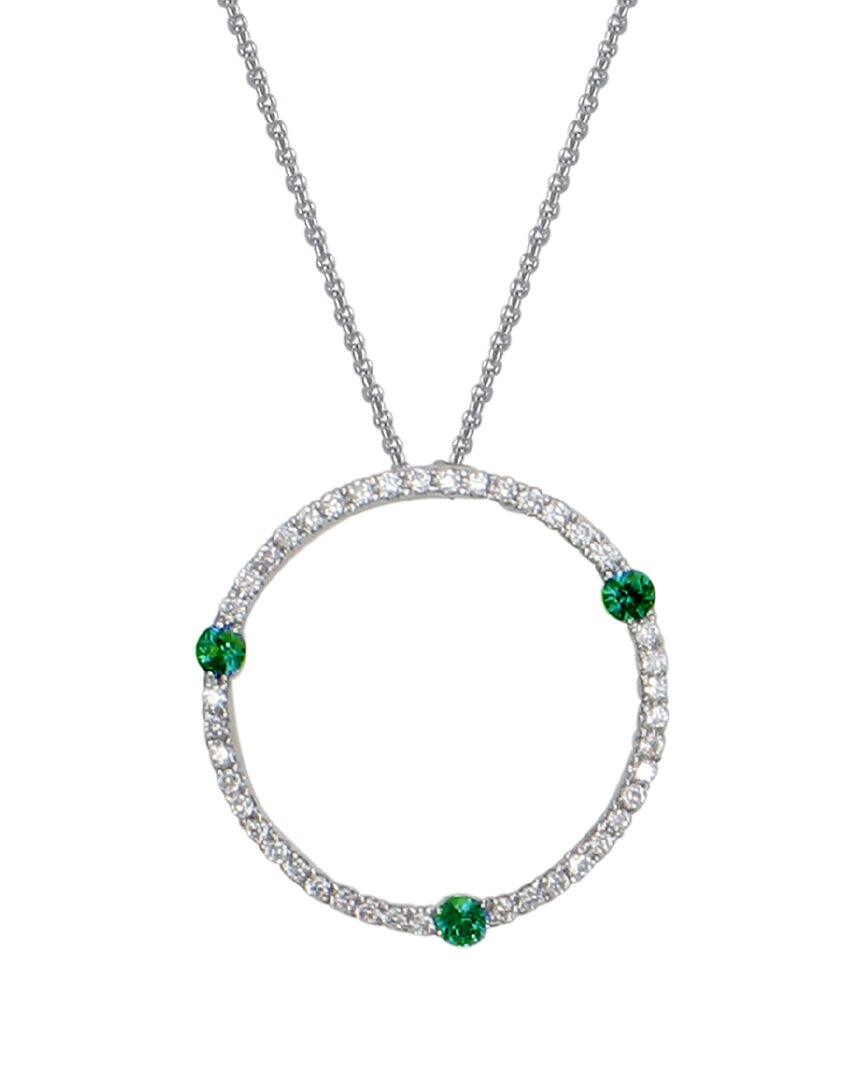 Gemstones 14k 0.20 Ct. Tw. Diamond & Emerald Pendant Necklace