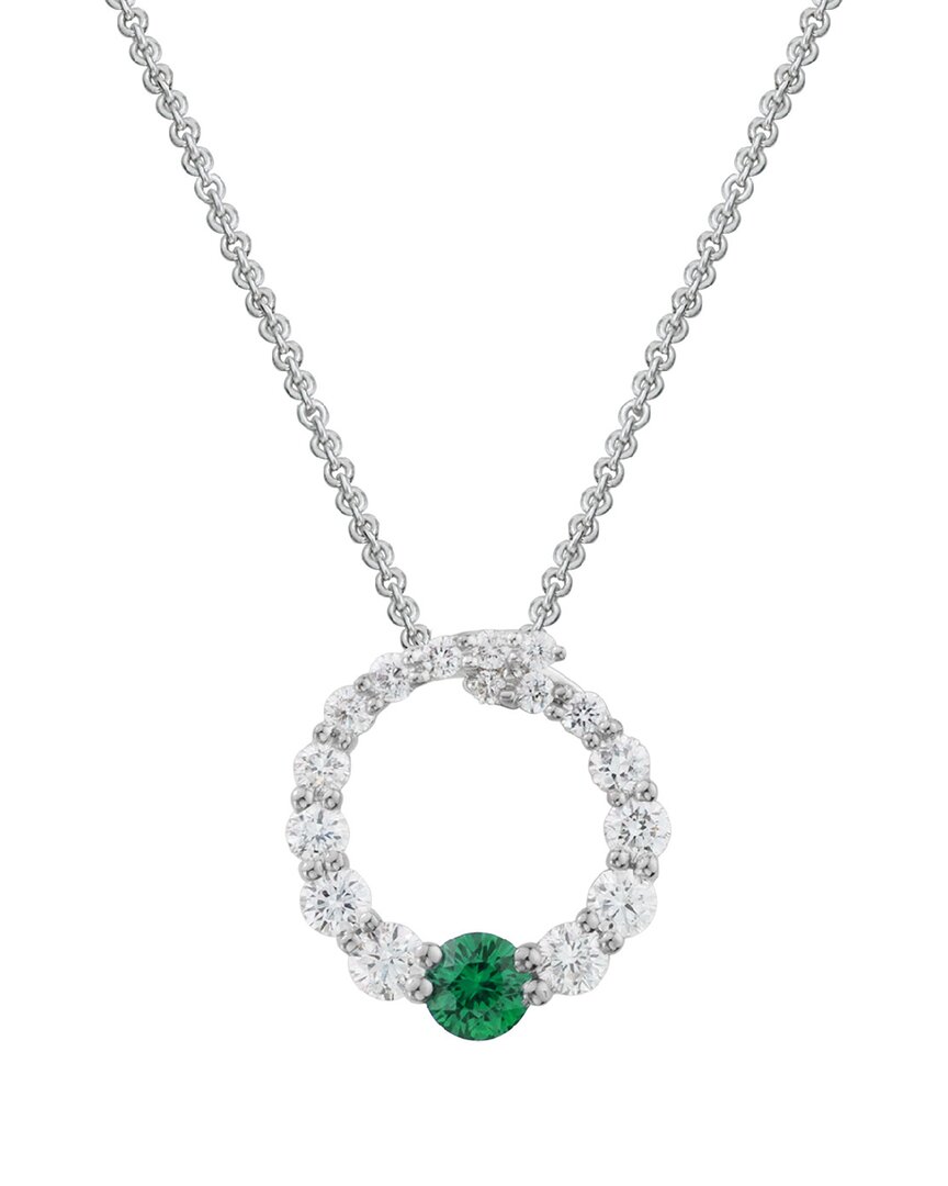 Gemstones 14k Diamond .32 Ct. & .13 Ct. Emerald Pendant Necklace