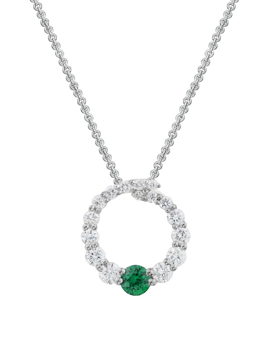 GEMSTONES 14K 0.45 CT. TW. DIAMOND & EMERALD PENDANT NECKLACE