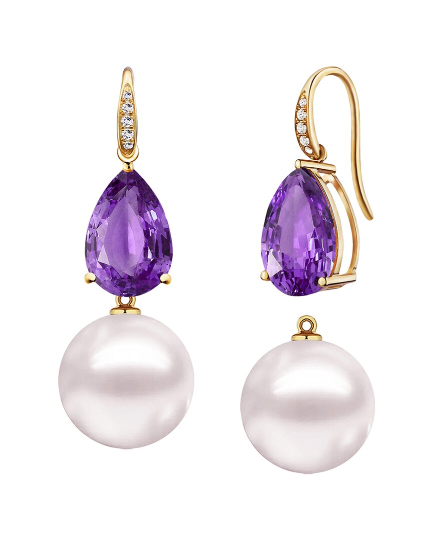 Kai Fine Jewelry 14K 5.45 ct. tw. Diamond & Amethyst & 12-13mm Pearl Drop  Earrings