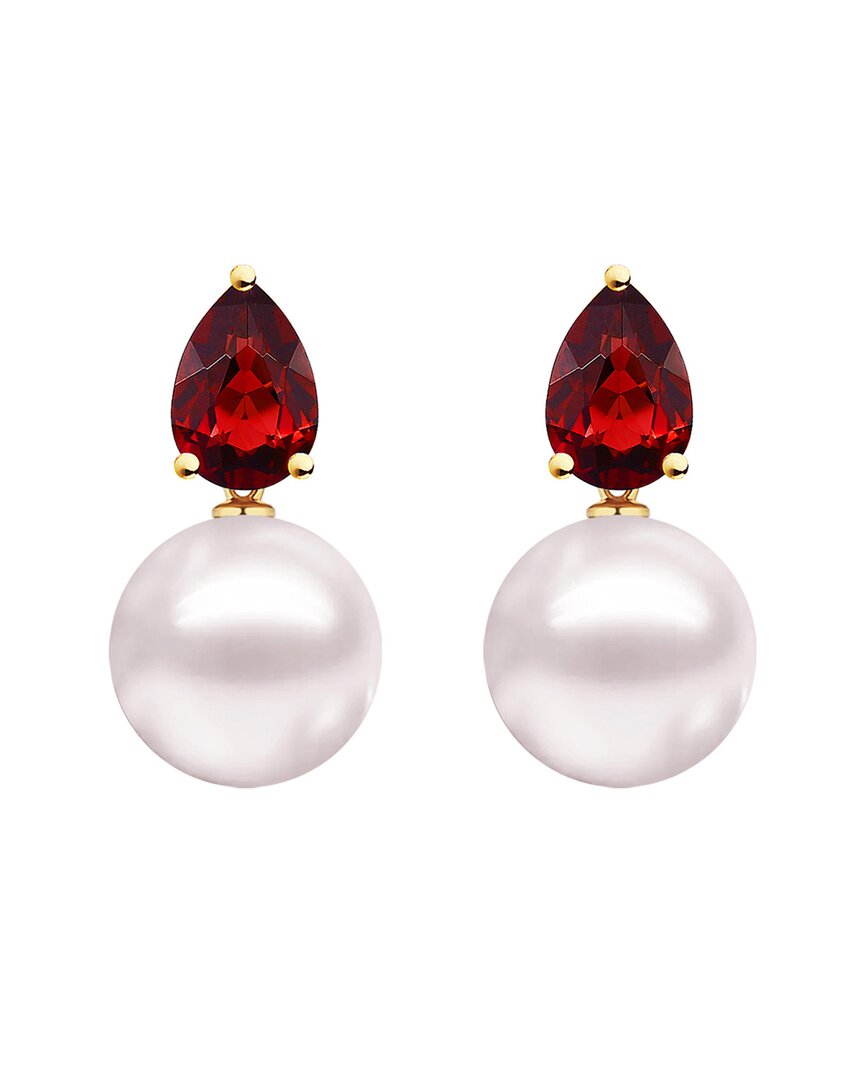 Kai Fine Jewelry 14K 0.80 ct. tw. Garnet & 8-8.5mm Pearl Drop Earrings