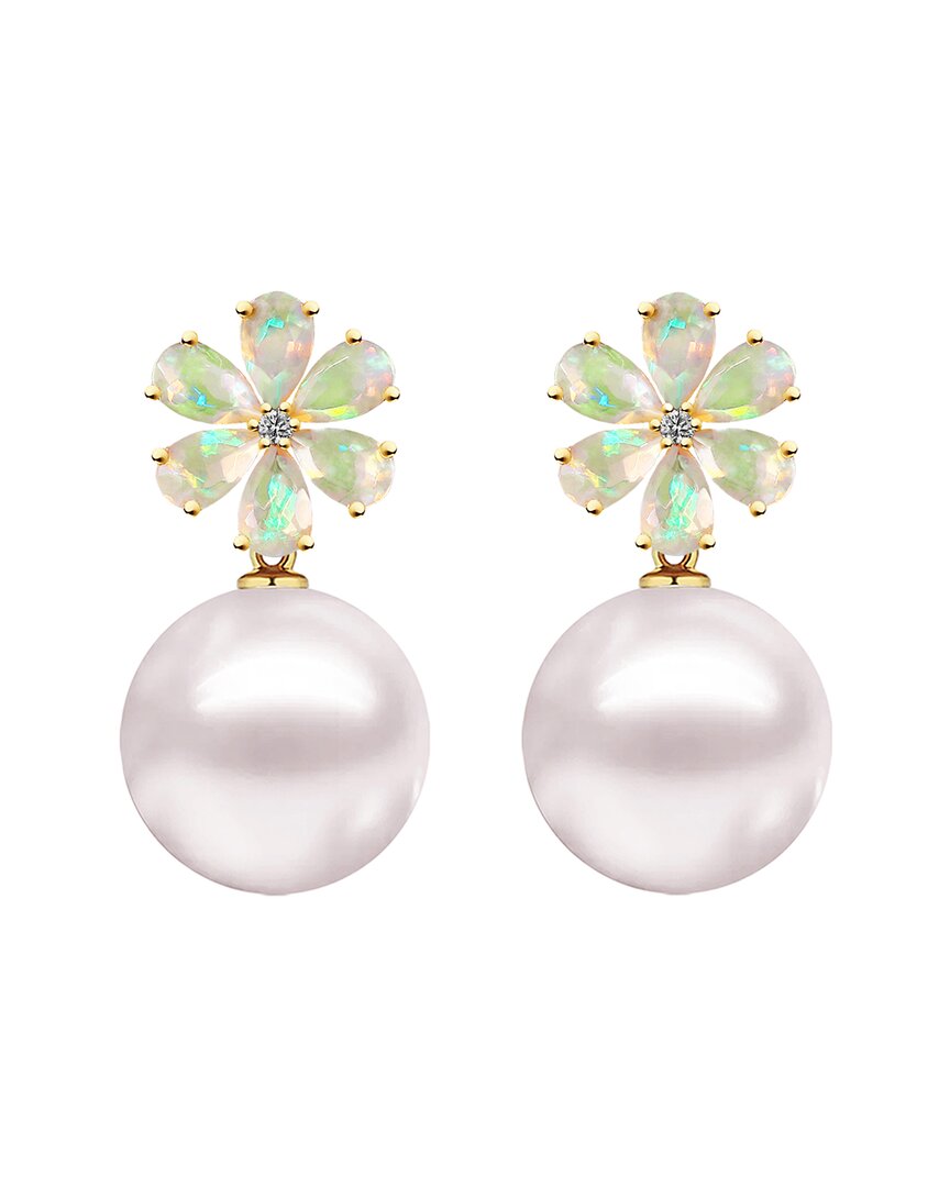 Kai Fine Jewelry 14K 2.43 ct. tw. Diamond & Opal & 12-13mm Pearl Drop Earrings