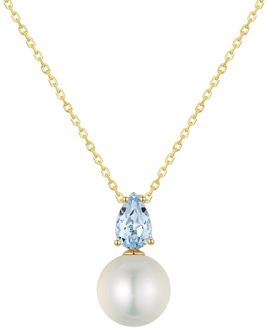 Kai Fine Jewelry 14K 0.40 ct. tw. Aquamarine & 8-8.5mm Pearl Necklace