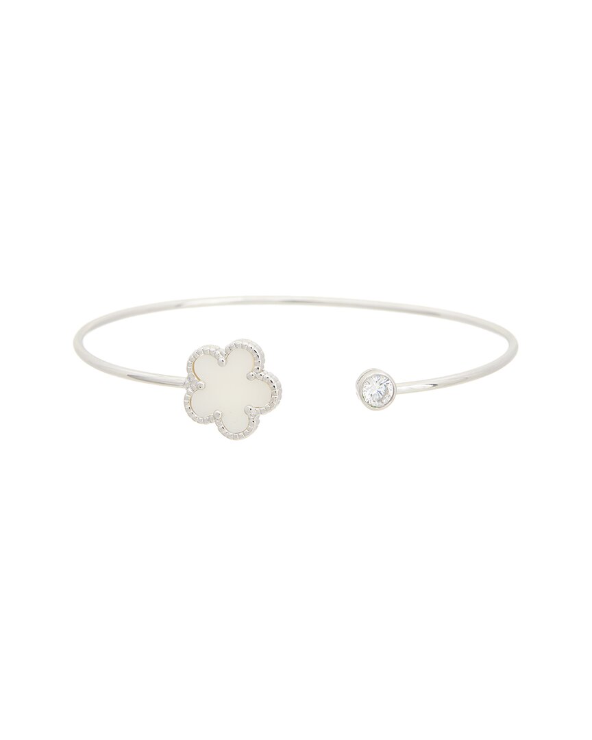 Juvell 18k Plated Pearl Cz Cuff Bangle Bracelet In Silver