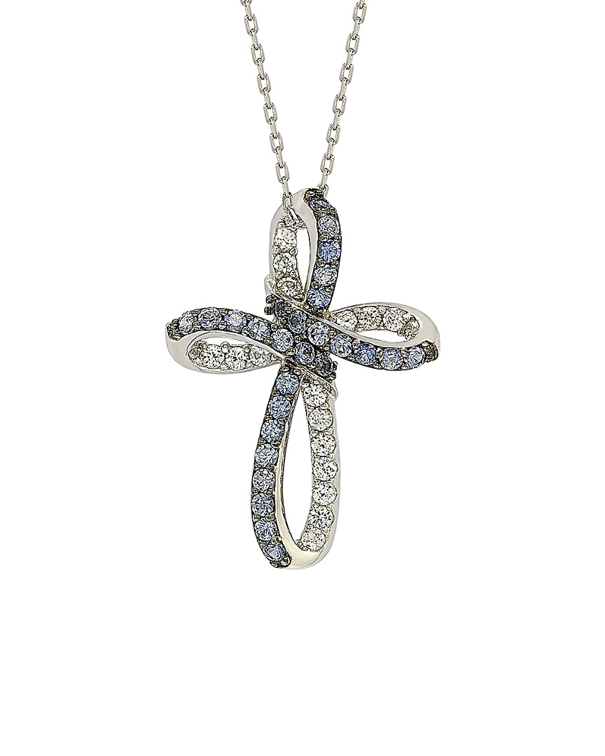 Suzy Levian 18k & Silver 0.92 Ct. Tw. Sapphire Cross Necklace
