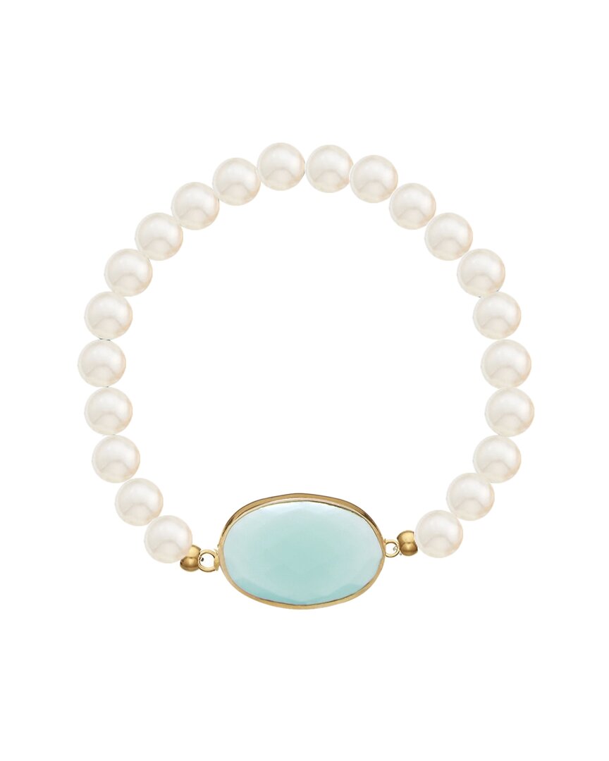 Liv Oliver 18k Plated Chalcedony Pearl Bracelet In Blue