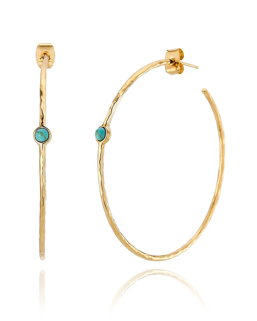 Liv Oliver 18k Plated Turquoise Large Hoops In Gold