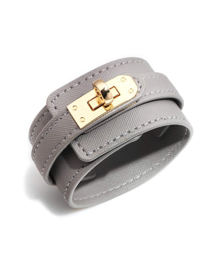 Liv Oliver 18k Plated Leather Lock Bracelet In Gray