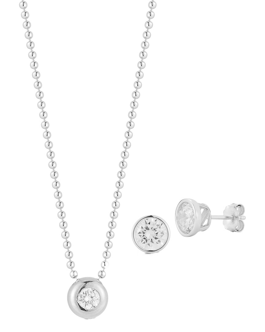 Glaze Jewelry Silver CZ Bezel Set Necklace & Earrings Set