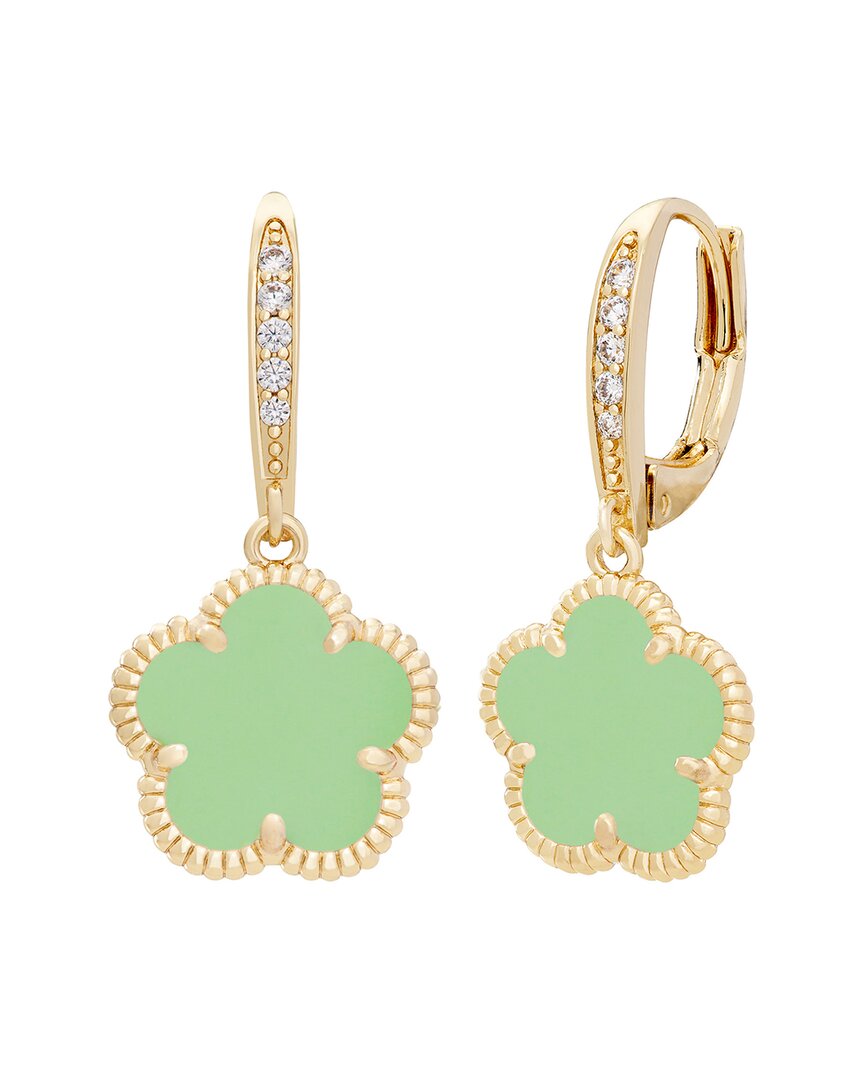 Jankuo Flower 14k Plated Synthetic Peridot Color Stone Cz Drop Earrings