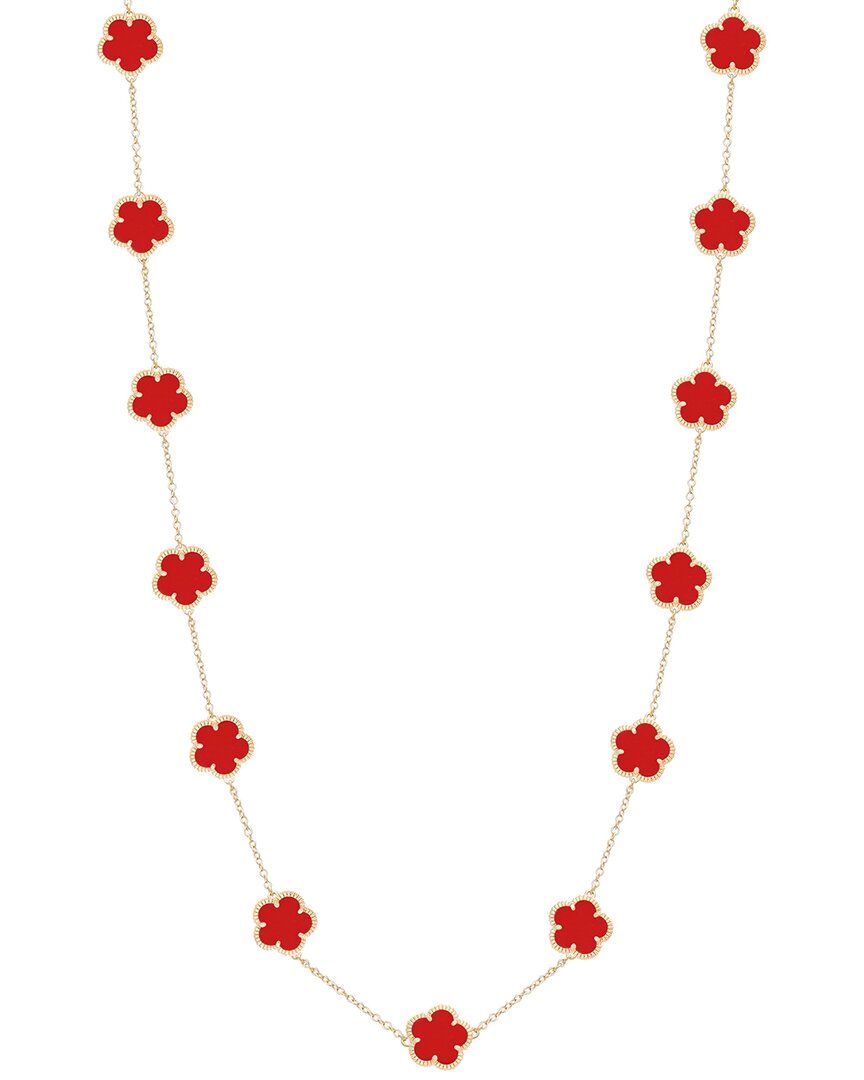 Jankuo Flower 14k Plated Synthetic Coral Color Stone Station Necklace