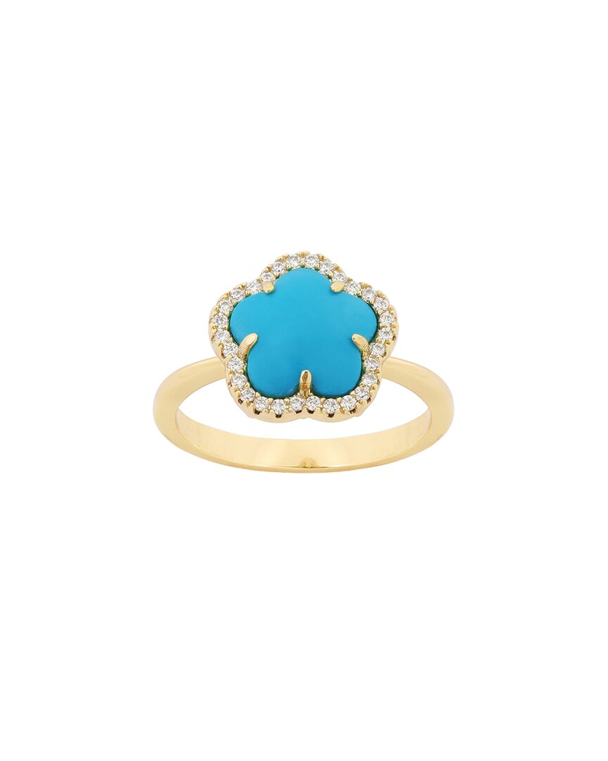 Jankuo Flower 14k Plated Synthetic Turquoise Cz Station Ring